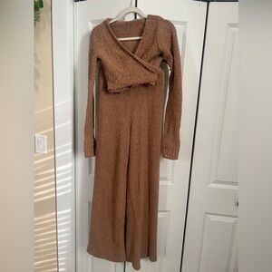 SKIMS Tan Fuzzy Cozy Knit Pajama Set